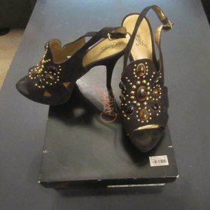 CARLOS BY CARLOS SANTANA Black Bejeweled Sandals ~ Size 9 1/2